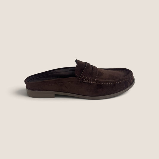 Sabot Penny Loafer in Testa di Moro Effetto Camoscio