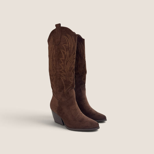 Stivale Texano Camperos Camoscio Testa di Moro con Ricami Western