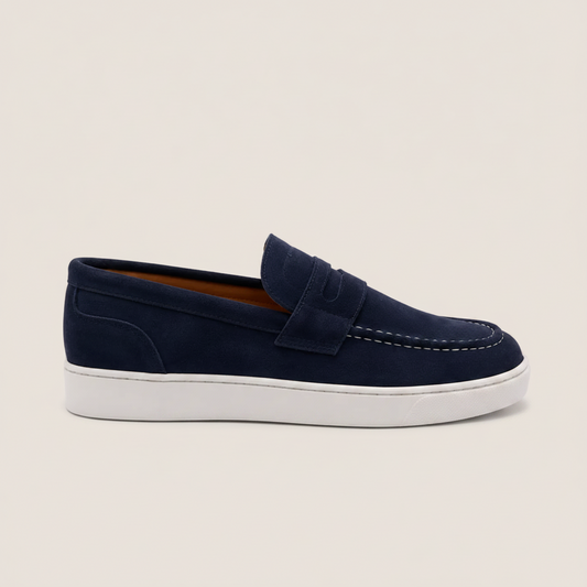 Mocassino Penny Slip-on in Suede Blu Navy