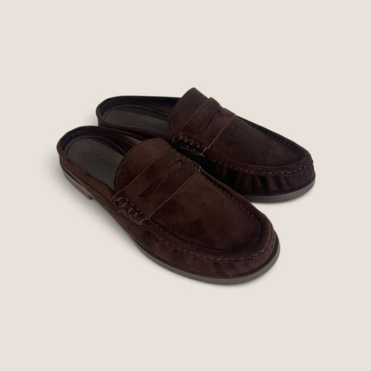 Sabot Penny Loafer in Testa di Moro Effetto Camoscio