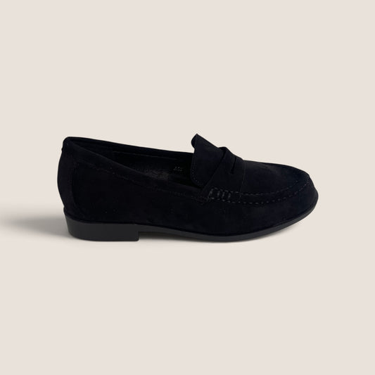 Mocassino Penny Loafer Nero Effetto Camoscio