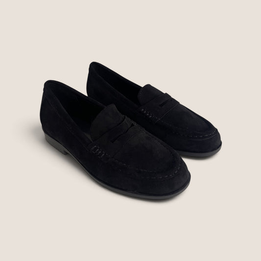 Mocassino Penny Loafer Nero Effetto Camoscio