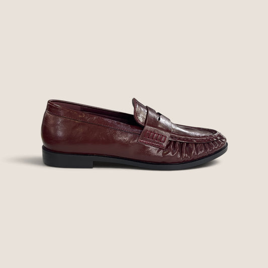 Mocassino Penny Loafer Arricciato in Borgogna