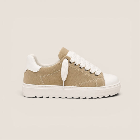 Sneaker Canvas Sabbia con Dettagli Bianchi