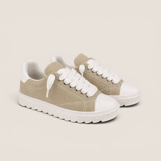 Sneaker Canvas Sabbia con Dettagli Bianchi
