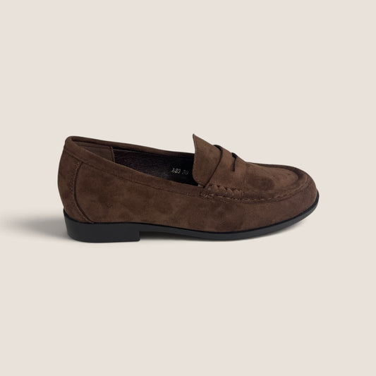 Mocassino Penny Loafer Marrone Effetto Camoscio