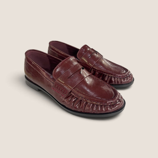 Mocassino Penny Loafer Arricciato in Borgogna