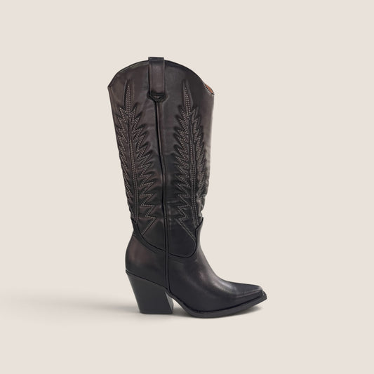 Stivale Texano Camperos Nero con Ricami Western