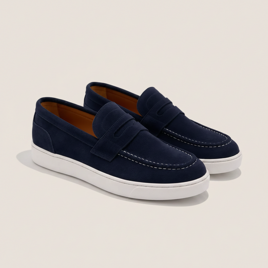 Mocassino Penny Slip-on in Suede Blu Navy