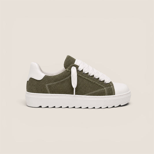 Sneaker Canvas Verde Oliva con Dettagli Bianchi